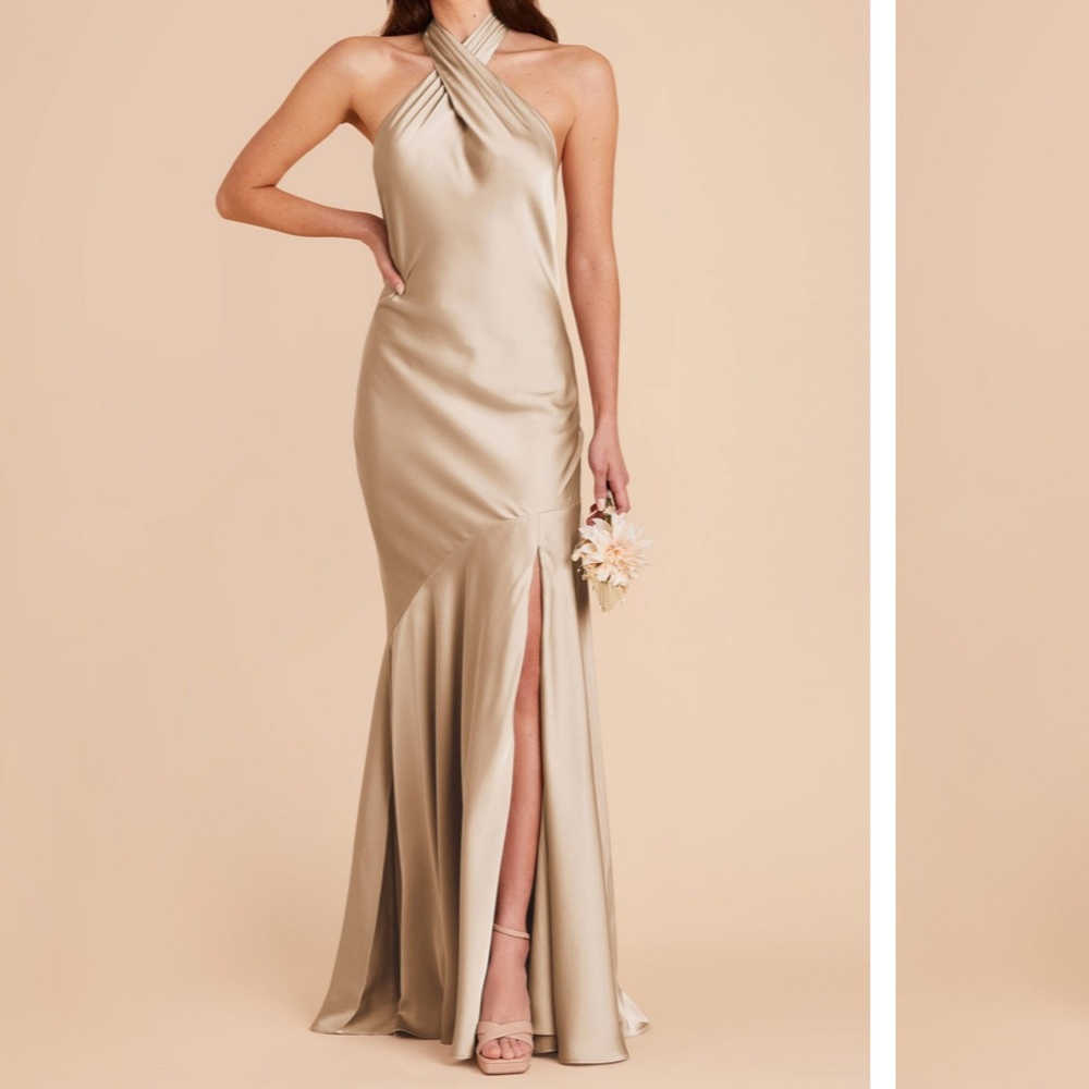 Birdie grey Stephanie Halter Neck Gown in satin gold